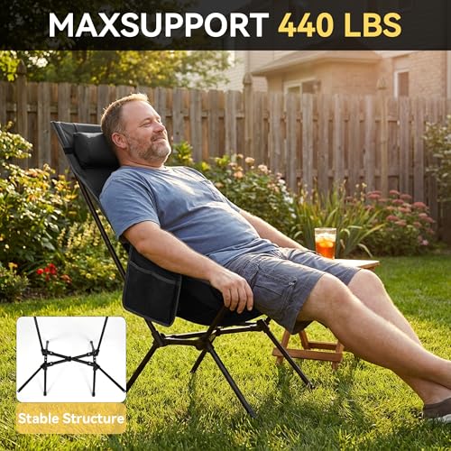 TOBTOS Portable High Back Camping Chair, Support 440 lbs, Ultralight Folding Chair with Head Support, Compact Backpacking Chair for Outdoor Camp Backpacking Fishing (Black) - color: Black-highback