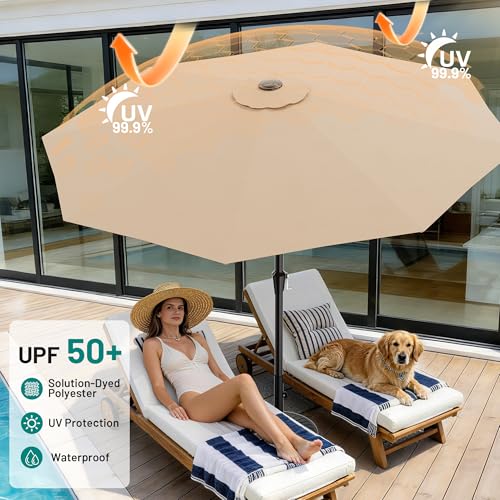 AreShark 10 FT Outdoor Patio Umbrella, Patio Table Umbrella with Push Button Tilt and Crank, Outdoor Patio Umbrellas with 8 Fiberglass Ribs, Patio Umbrellas for Market, Garden, Pool (Beige) - color: Beige