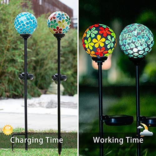 VCUTEKA Solar Garden Lights, Mosaic Solar Light Outdoor Waterproof LED Pathway Stake Light for Landscape Patio Yard Deck Walkway Decoration, 2 Pack - color: White