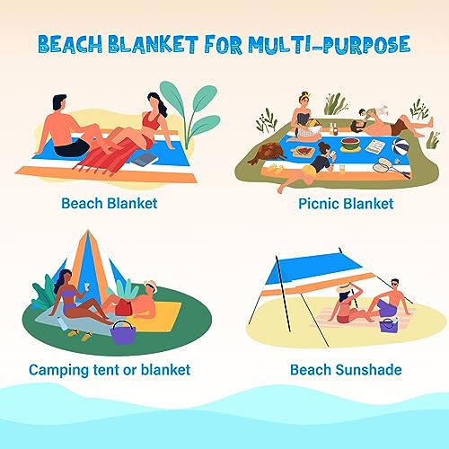 Beach Blanket Waterproof Sandproof 1-7 Adult Oversized 78 '' × 110 '' Lightweight Durable Compact Sand Free Extra Large Beach Mat for Travel Camping Hiking Picnic - color: Blueorange, size: 78“x110”