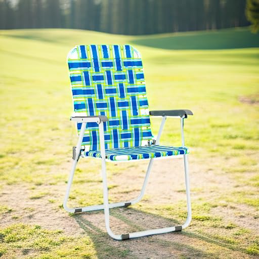 VINGLI Patio Lawn Webbed Folding Chairs Set of 2, Outdoor Beach Portable Lawn Chair Camping Chair Beach Chair for Yard, Garden Dining (Blue, Classic) - color: Blue, size: Regular Size