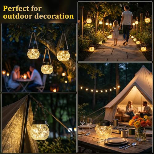 ROSHWEY 4 Pack M Size Solar Lantern Gifts for Women, Hanging Garden Decor Solar Lights Outdoor Waterproof with 15 LED for Halloween Christmas Easter Gift - size: M Size, 4 Pack
