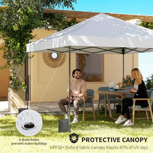 Outsunny 10 x 10 ft Pop Up Canopy Tent with One Push Setup, Easy Setup Outdoor Portable Instant Canopy Shelter with Wheeled Carry Bag, Sandbags, Adjustable Height for Parties, Events, White - color: White