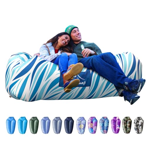 AlphaBeing Inflatable Lounger Beach Chair Accessories, Air Sofa Hammock Inflatable Couch for Camping Backyard Lakeside with Compression Sacks, Ideal Outdoor Gifts for Adults - color: Blue Wave