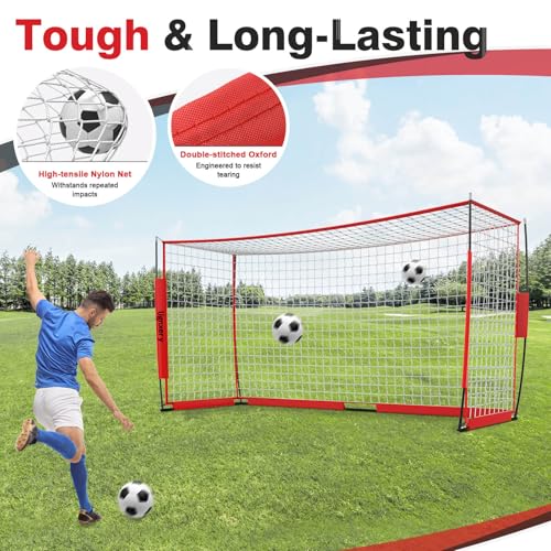 Portable Soccer Goal, Detachable 12x6 FT Soccer Goals Net for Backyard, Quick Setup Training Equipment with 1 Carry Bag, 12 Training Cones - color: Red