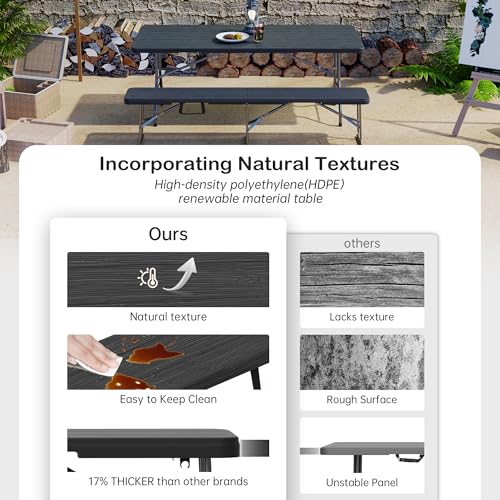 VSOAEIL 6 Foot Folding Bench, Portable Plastic Folding Bench Seat, Foldable Seat for Indoor Outdoor Picnic Camping Dining, Soccer Garden Multipurpose Entertaining Activities, Black - color: Black, size: 1 Pack