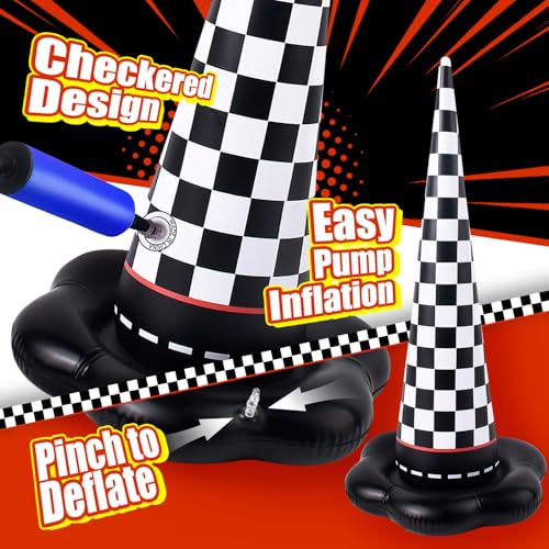5 Pack Inflatable Ring Toss Games for Kids - Black Checkered Racing Themed Party Games Set with 10 Plastic Rings and Pump, Indoor Outdoor Carnival Garden Toy & Party Favors - color: Black White