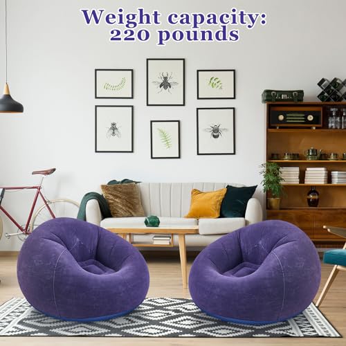 Realspring Inflatable Bean Bag Chairs Outdoor Blow up Camping Chairs Inflatable Lazy Sofa Folding Portable Bean Bag Loungers Couch for Movie Night(Blue,2 Pcs) - color: Blue