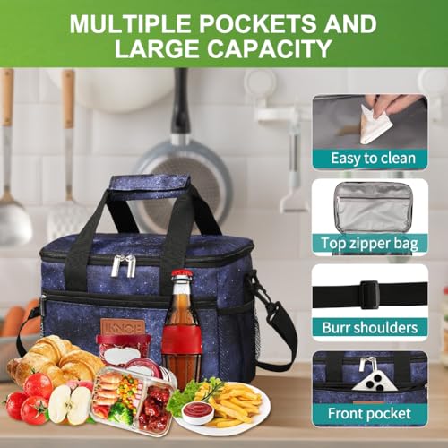iknoe Insulated Lunch Bag, Foldable 8.5L Cooler Bag for Men & Women, Leakproof Thermal Design, Great for Office, Picnic, Travel, Lunch Box, Galaxy - color: Galaxy, size: Medium