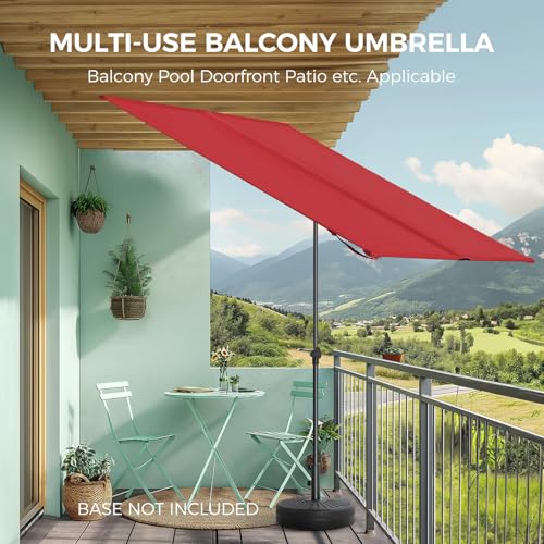 HOMSHADE 6x4ft Outdoor Balcony Umbrella - Flat Porch Pool Patio Umbrella Rectangular Canopy Shade UPF50+ UV Protection 360° Rotating & Tilting All Angles Applicable (Red, No Base) - color: Red