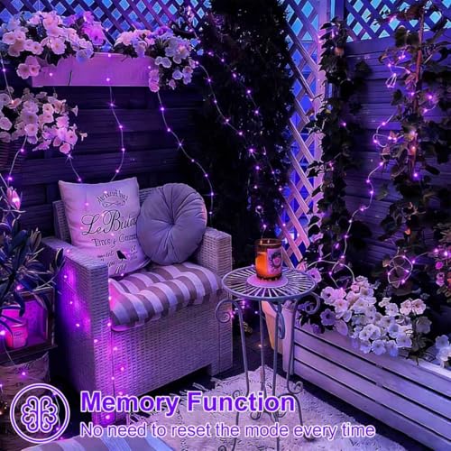 QITONG 4 Pack Solar Fairy Lights, Each 33ft 100 LED Purple Christmas String Light Outdoor Waterproof, 8 Modes Silver Wire Twinkle Mini Lights - color: Purple, size: 4Pack*100LED
