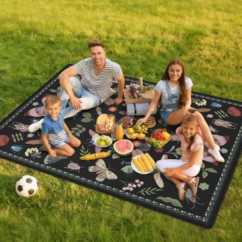 Insect Picnic Blankets Waterproof Foldable, 80″X80″ Extra Large Picnic Mat Boho Outdoor Blanket for Grass, Cute Packable Beach Blanket Sandproof Picnic Accessories for Camping Music Festival Park Lawn - color: C06, size: 6'8" X 6'8" (Square)