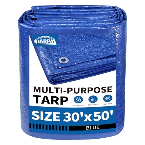 TARPAL 30x50 Feet Blue Tarp Waterproof 5mil Extra Large tarp Multipurpose Protective Cover All Purpose Poly Tarps for Firewood,Camping,Tent,Outdoor Furniture - color: Blue, size: 30x50 Feet-Finished size