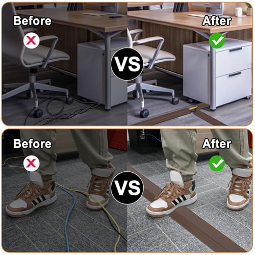 Eapele 4 ft Floor Cord Cover Heavy Duty Cable Protector, Cord Covers for Wires on Floor, Floor Cable Cover Easy to Unroll Prevent Trip Hazard for Home Office or Outdoor Settings (Brown) - color: Brown, size: 4 feet-1pc