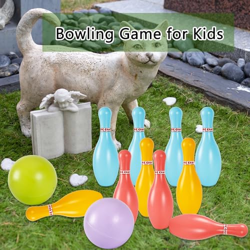 2 Pack Bowling Set Indoor Outdoor Bowling Games Include 20 Bowling Pins and 4 Plastic Ball Lawn Bowling Toy for Kids Boys Girls Family Party Birthday School Educational Gift (Color Set 1) - color: Color Set 1