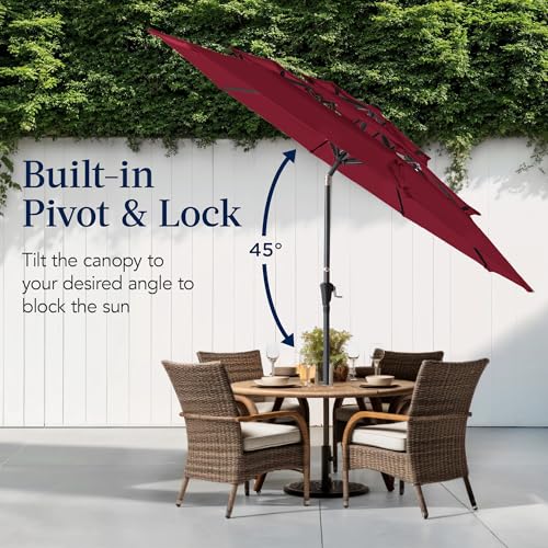 Best Choice Products 10ft 3-Tier Market Patio Umbrella, Outdoor Sun Shade with Tilt, Crank Lift, 8 Ribs for Backyard, Deck, Poolside - color: Burgundy