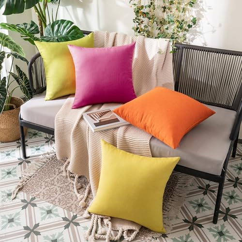 MIULEE Pack of 2 Decorative Outdoor Solid Waterproof Throw Pillow Covers Faux Linen Garden Farmhouse Cushion Cases for Patio Tent Balcony Couch Sofa 16x16 Inch Hot Pink - color: Hot Pink, size: 16" x 16" (Pack of 2)