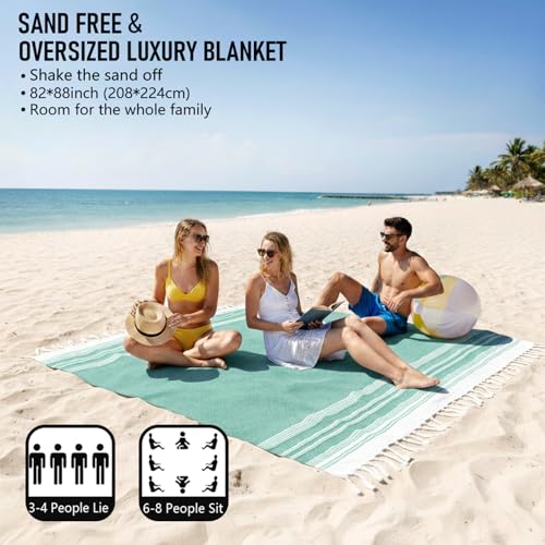 Yongoes Oversized Turkish Beach Towel Blanket Cotton Giant XL Sandproof Towels Huge Linen XXL Extra Large Big Throw Quilt Blankets for Adults Cloud Travel Camping Glamping Accessories Essentials - color: Teal, size: Extra Large 82"x88"（208x224cm）