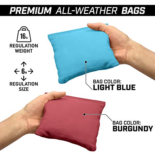 GoSports 4 ft x 2 ft Regulation Size Wooden Cornhole Boards Set - Includes Carrying Case and Bean Bags (Choose Your Colors) Over 100 Color Combinations - color: Burgundy & Light Blue