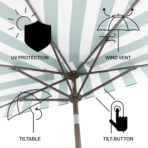 JONATHAN Y Half Umbrella UMB1201F Beverly 9 ft. Designer Classic Scalloped Fringe Market Patio with Crank, Push Button Tilt and UV Protection in Green/White - color: Green/White