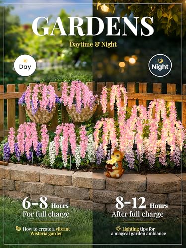 GIGALUMI Solar Lights Outdoor for Garden Decor, 3 Pack Solar Flower Lights Waterproof, 2 Lighting Modes Wisteria for Pathway,Yard, Patio Decoration, Gardening Gifts for Women (Pink) - color: Pink