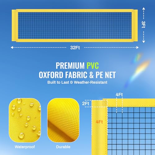 Professional Outdoor Volleyball Net Set with Arm Sleeves & Beach Fixed Plate, Heavy Duty 32-Ply Reinforced Net with Steel Anti-Sag Winch, Height-Adjustable Poles, Carry Bag for Backyard Beach Lawn