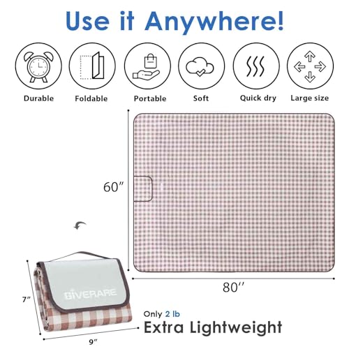GIVERARE Picnic Beach Blanket Extra Large, XL Sandproof Waterproof Outdoor Camping Blankets 80x60in, Sand Free Oversized Mat, Quick Drying Portable Mats for Travel, Hiking, Music Festival, Lawn-Brown - color: Brown