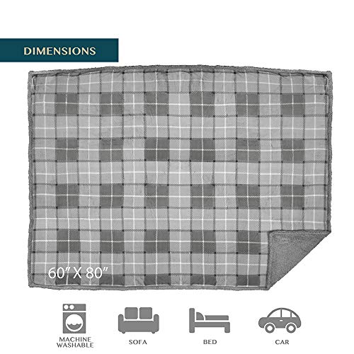 PAVILIA Waterproof Blanket for Couch, Sofa | Waterproof Dog Blanket for Large Dog, Puppy, Cat | Pet Blanket Protector | Plush Soft Warm Fuzzy Sherpa Blanket Bed Throw, Plaid Light Grey, 60x80 - color: Plaid Light Grey, size: 60x80 Inches