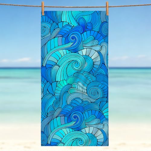 Wave Microfiber Lightweight Beach Towel Sand Free Quick Dry Absorbent Thin Towels Blanket for Swimming Pool Camping Beach Vacation Essentials Accessories Travel Things for Cruise Sauna - color: Lcs Multicolor 01531