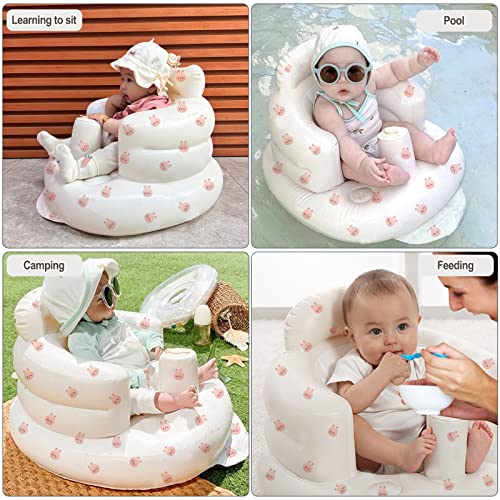 AirSwim Inflatable Baby Chair, Inflatable Baby Seat for Babies 3 Months and Up, Summer Blow Up Chair with Built in Air Pump, Bumbo Seat for Learning to Sit, Palying, Camping, Rabbit - color: Rabbit