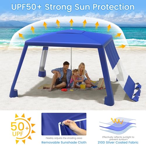 MoKo Beach Cabana, 8'×8' Large Beach Canopy with Side Wall, UPF 50+ Protection Easy Setup Beach Tent Sun Shelter, Adjustable Height Wind Resistant Cabana Beach Tent for Whole Family, Navy Blue - color: Navy Blue