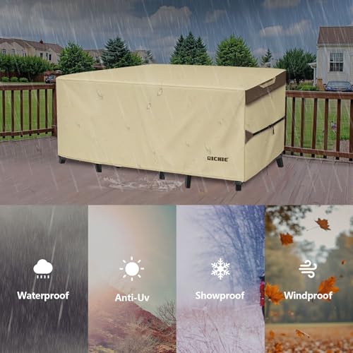 RICHIE Outdoor Patio Furniture Cover - Heavy Duty Waterproof 600D Tough Canvas Protector for Rectangular Table Cover, All-Season Dining Table and Chair Covers (96L x 44W x 28H Inch) - size: Rectangular- 96"(L)x44"(W)