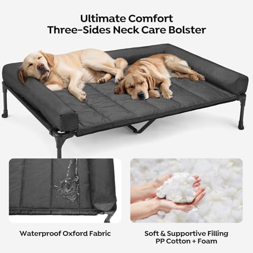 Veehoo Cooling Elevated Dog Bed Add Removable Waterproof Bolster Cushion Mat, Raised Pet Cot with Breathable Teslin Mesh, No-Slip Feet, Dog Sofa Bed for Indoor Outdoor, XXLarge, Black CWC2331B - color: Black, size: 59.0"L x 37.5"W x 9.0"Th