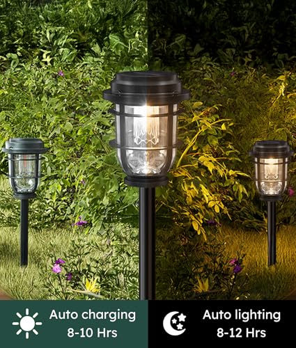 Vuees Bright Solar Pathway Lights Outdoor, 8 Pack Waterproof IP65, Auto On/Off Solar Powered Garden Lights for Yard Lawn Walkway Landscape Pool Outside - 3-in-1 Hanging, Tabletop & Stake Lighting