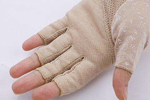 Lightweight Summer Fingerless Gloves Men Women UV Sun Protection Driving Cotton Gloves Nonslip Touchscreen Mittens - color: Khaki