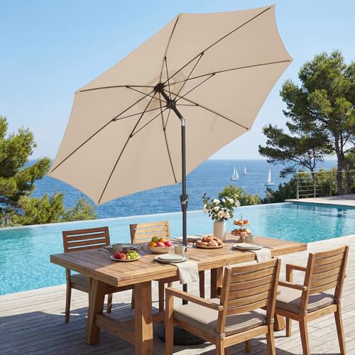 JEAREY 9FT Outdoor Patio Umbrella,Market Table Umbrella with 8 Fiberglass Ribs, Pool Umbrella with Tilt and Crank, UV Protection Lightweight & Wind-Resistant for Lawn, Garden, Deck and Backyard, Beige - color: Beige