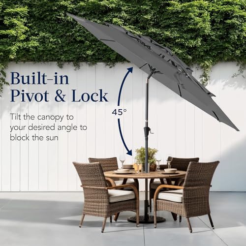 Best Choice Products 10ft 3-Tier Market Patio Umbrella, Outdoor Sun Shade with Tilt, Crank Lift, 8 Ribs for Backyard, Deck, Poolside - color: Gray