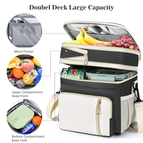 Lunch Box & Lunch Bag for Women Men, Large Insulated Adult Lunch Box Leakproof Lunchbox Cooler Bag for Work Picnic Beach,16L, Black & White - color: Carbon Black