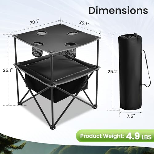 Portable Outdoor Folding Camping Table with 4 Cup Holders & Cooler Compartment, Waterproof Picnic Table for Picnic, BBQ, Beach, Hiking (Dark Black, 1 PCS) - color: Dark Black