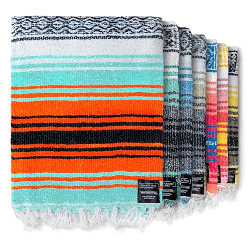 Benevolence LA Authentic Handwoven Mexican Blanket | Yoga Blankets, Outdoor, Picnic, Beach, Camping | Equestrian Saddle | Serape 50x70 inches - Bright Mandarin, Pack of 1 - color: Bright Mandarin