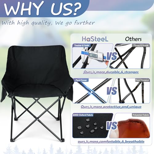 HaSteeL Camping Chair for Adults, Compact Folding Portable Chairs Set with Side Pockets for Outdoors Fishing, Hiking, Backpacking, Picnic, Beach, Travel, Supports to 250lbs, & Storage Bags (Black) - color: Black