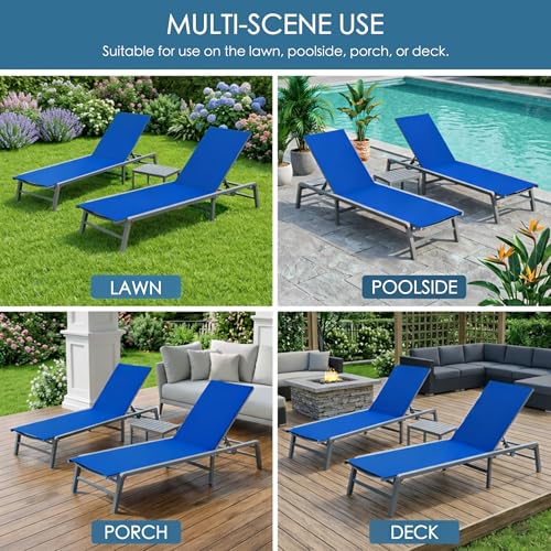 Kozyard Outdoor Foldable Lounge Chair, Aluminum Frame Patio Lounger with 5-Position Adjustable Backrest, Breathable Textilene Fabric, Assemble-Free, Reclining Full-Flat Poolside(Blue) - color: Blue