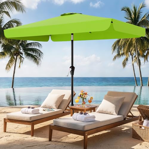 AreShark 6.5 x 10 FT Rectangular Valance Patio Umbrella, Outdoor Umbrella with Tilt and Crank, Market Table Umbrellas W/ 6 Ribs UV Protection for Garden, Deck, Backyard Pool, Apple Green - color: Apple Green, size: 6.5x10 FT