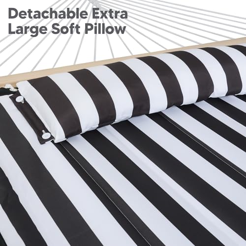 SUNCREAT Two Person Hammock with 12ft Stand Included, Max 475lbs Capacity, Heavy Duty Free Standing Hammock, Black Stripes - color: Black & White, size: 12 ft Stand