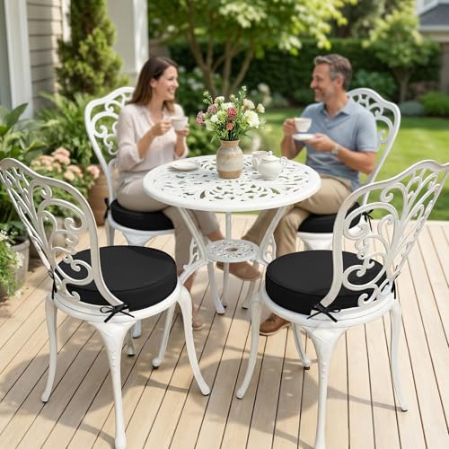Summsun Outdoor Bistro Chair Cushions Set of 4, 15" D x 3" H Round Chair Cushions Waterproof and Fade Resistant Chair Cushion Pads with Non-Slip Ties and Removable Covers for Garden, Black - color: Black, size: 15x3 Inch (Round)-4p