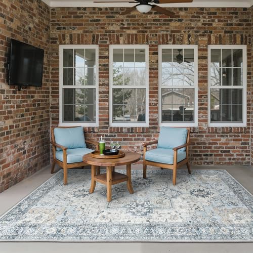 GENIMO Outdoor & Indoor Area Rug 4'x6', Waterproof, Non-Shedding, Easy Cleaning, Boho Mat for Patio, Living Room, Balcony, Dining Room, RV, Deck, Bedroom, Camping, Outside Carpet,Blue - color: Blue, size: 4' x 6' (Rectangular)