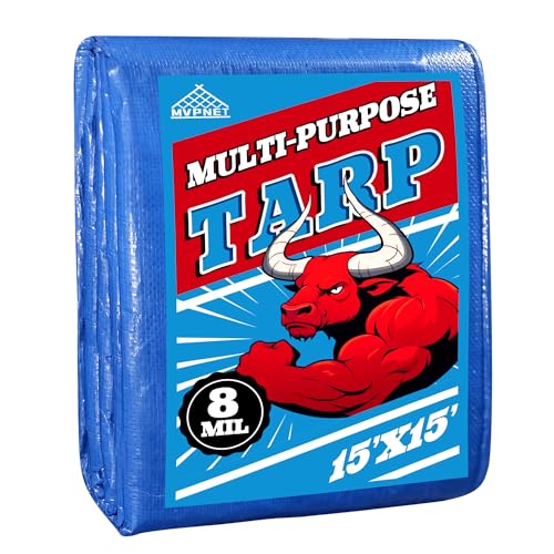 MVPMET Tarp 15x15 Feet 8Mil Multipurpose Waterproof Blue Tarps,UV Resistant, for Covering Courtyards,Emergency Rain Shelter, Camping Tarps. - color: 8mil, size: 15x15