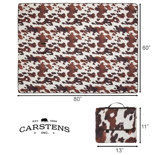 Carstens, Inc. Easy Pack Waterproof Sandproof Picnic Blanket, Lightweight Foldable Outdoor Camping Beach Mat, Large 60"x80", Cowhide - color: Cowhide