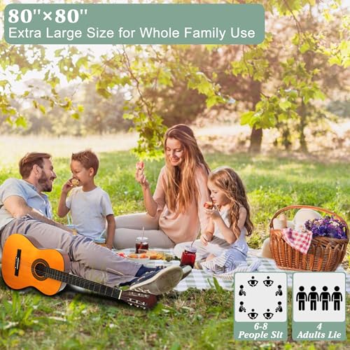 HX&OD Outdoor Picnic Blanket, Extra Large, 80''x80'' Waterproof Foldable Blankets Gingham Picnic Mat for Beach, Camping Grass Lawn Park Accessories Cute Couple Ideas Wedding (Green, 80”x80”) - color: Green, size: 6'8" x 6'8" (Square)