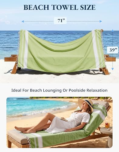 LANE LINEN Turkish Beach Towels, Extra Large Beach Towel, Pre-Washed for Soft Feel, Oversized Sand Free Quick-Dry Pool Towel, Beach Towels for Adults - Jade Lime - color: 12: Jade Lime, size: Pack of 1